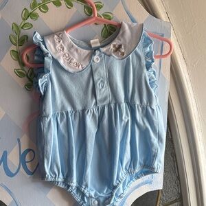 Light Blue Baby Romper with Embroidered Collar
